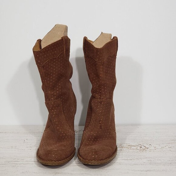 Born  Brown Suede Leather Heeled Booties  Women's Size 7   Dot pattern - Picture 3 of 10